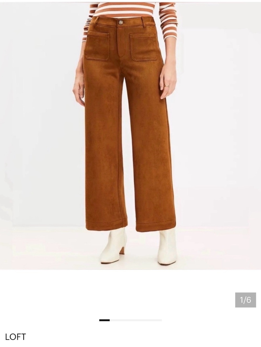 LOFT Wide-Leg Faux-Suede Pants in Chestnut Brown